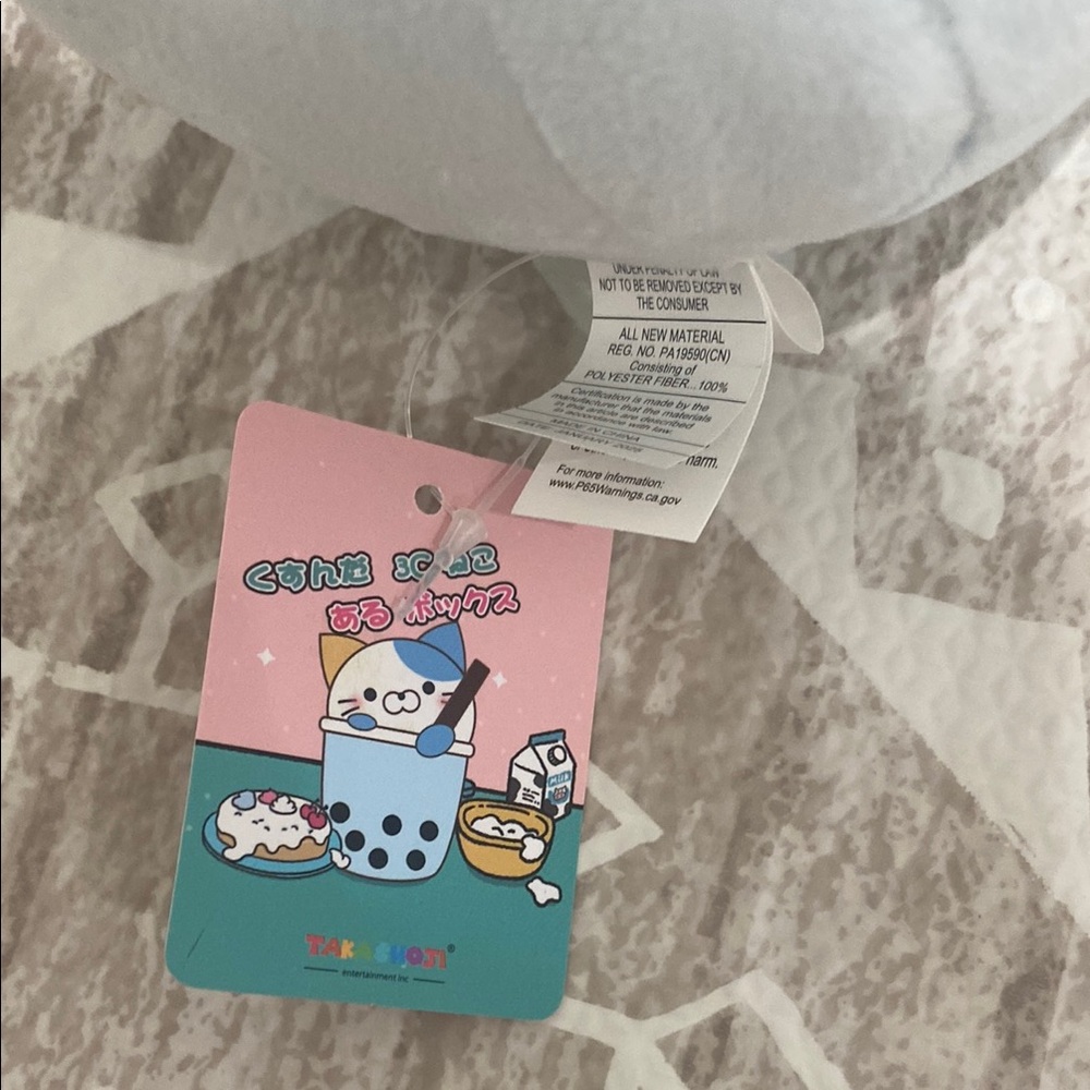 White and Blue Stuffed Boba Cat - Picture 5 of 16